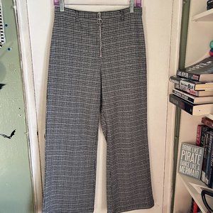 Knit Plaid Zip Front Pants